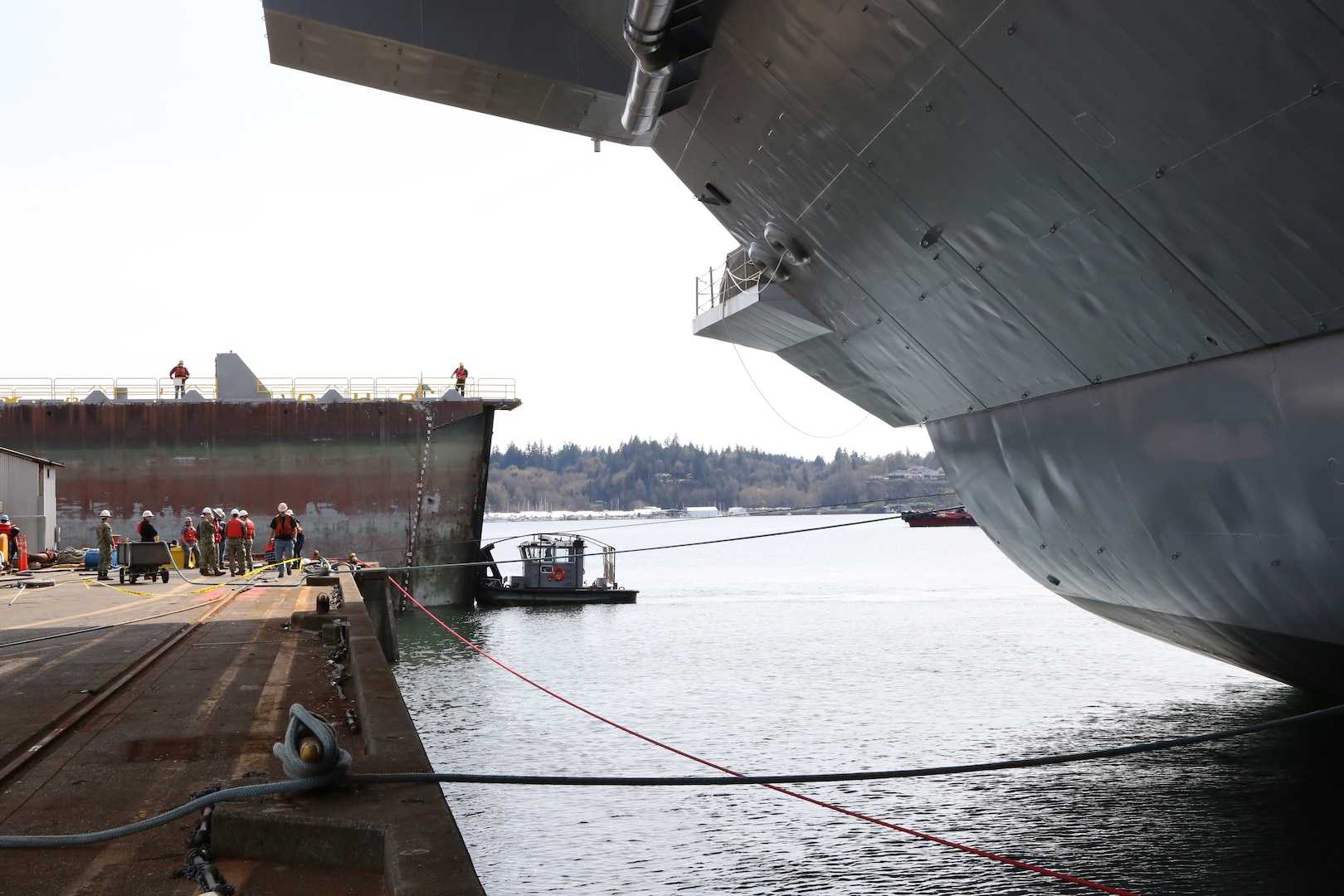 USS Carl Vinson (CVN 70) departed Dry Dock 6 April 6, 2020, after spending 14 months undergoing a Docking Planned Incremental Availability period at Puget Sound Naval Shipyard & Intermediate Maintenance Facility.