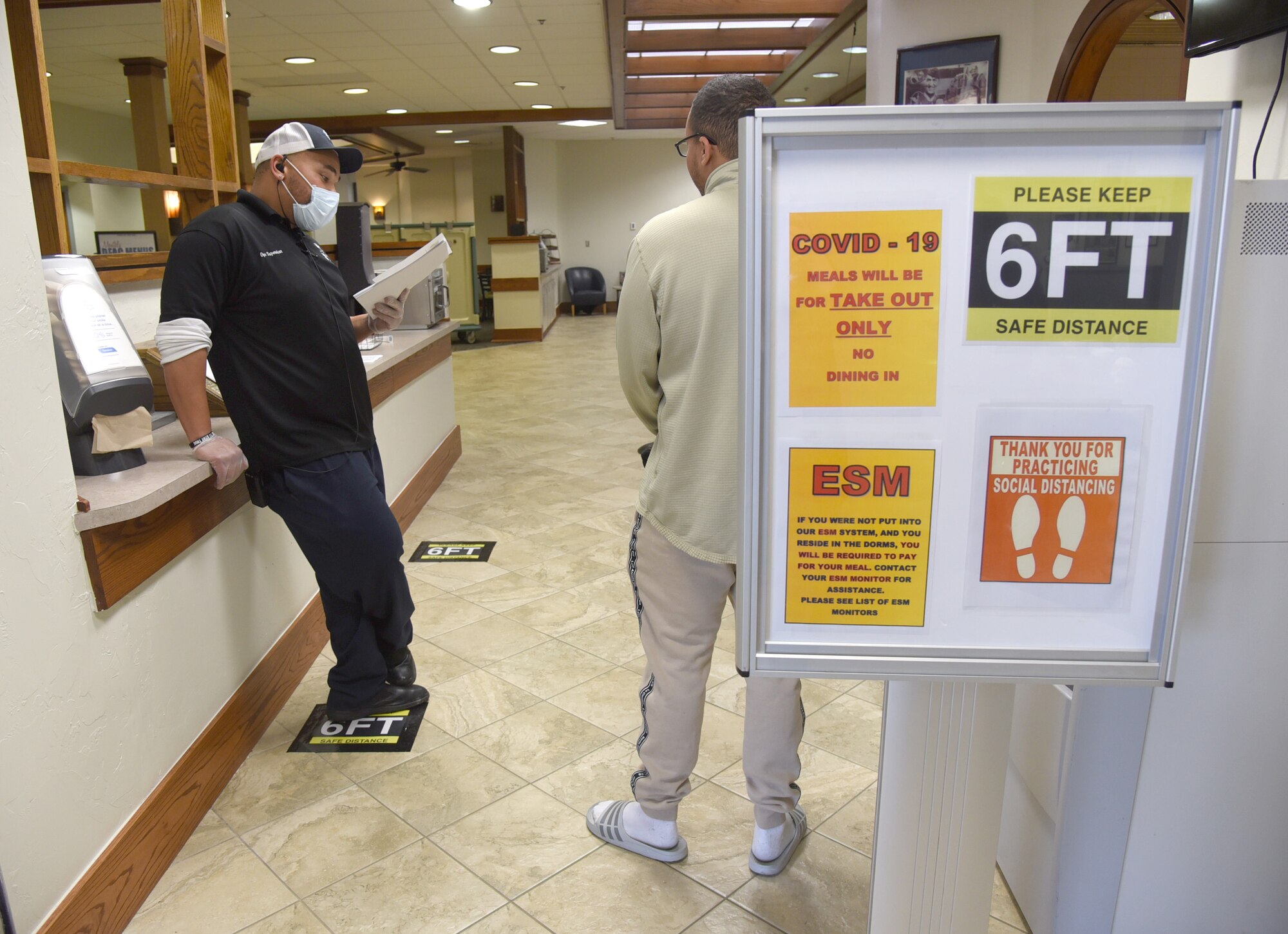 The Vanwey Dining Facility is now reopened for carry-out only of food and beverages. Upon entry, the DFAC staff is screening customers using a COVID-19 questionnaire and doing temperature checks.
