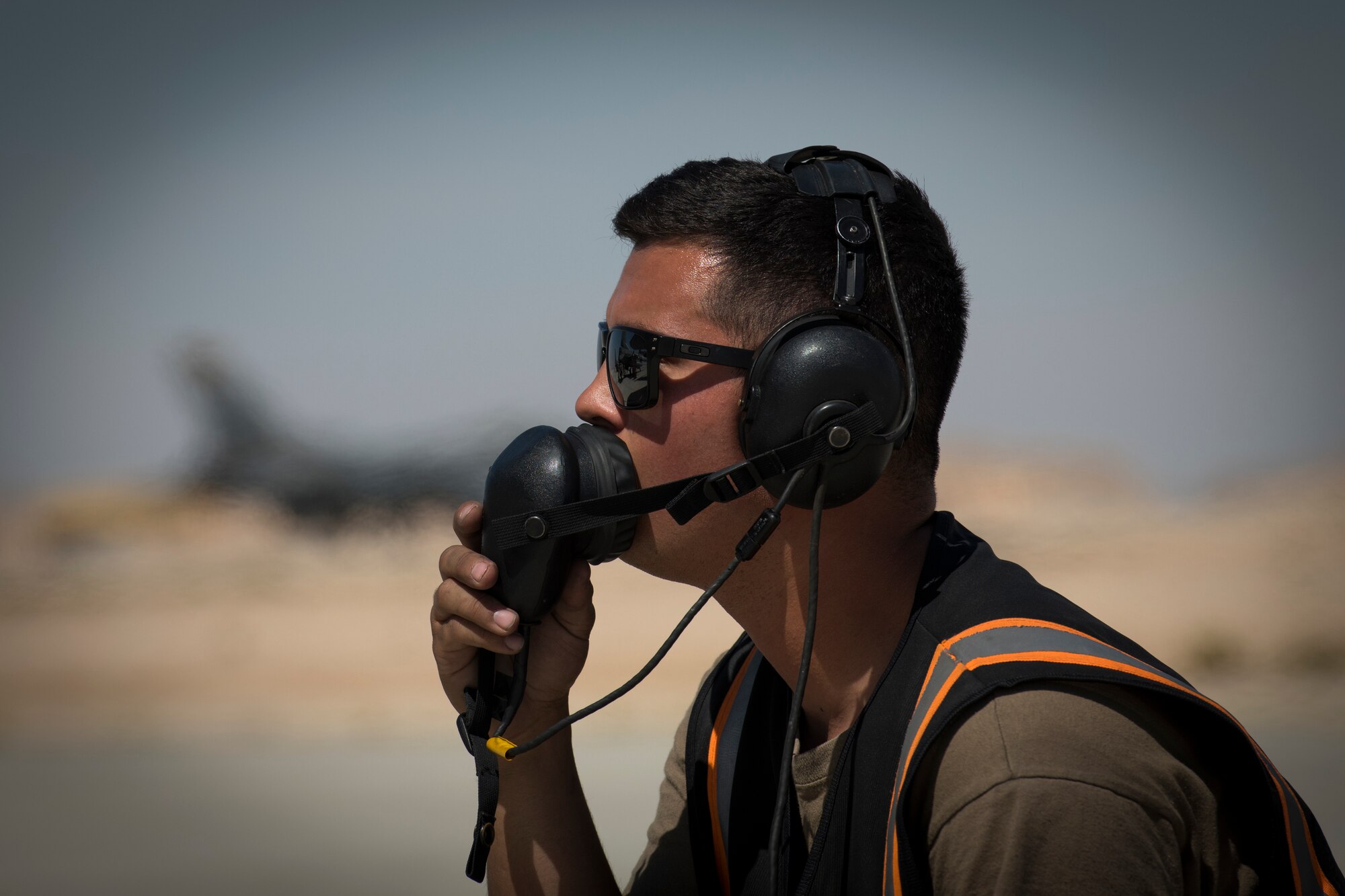 U.S Air Force Airman 1st Class Michael Tobat, a crew chief with the 380th Expeditionary Aircraft Maintenance Squadron, conducts preflight inspections of a U.S. Air Force F-16 “Viper” Fighting Falcon assigned to the 79th Expeditionary Fighter Squadron at an undisclosed location in the U.S. Central Command area of responsibility, Feb. 24, 2020.