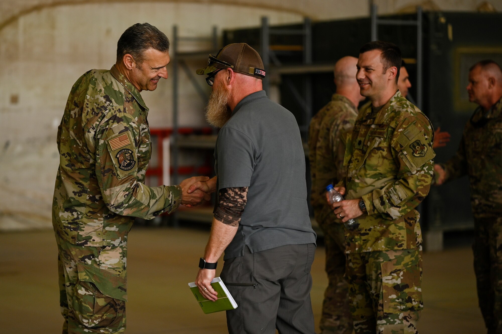 U.S. Air Force Lt. Gen. Joseph T. Guastella, Jr., Commander, U.S. Air Forces Central Command and Combined Forces Air Component Commander, speaks with 451st Air Expeditionary Group Airmen at Kandahar Airfield about the importance of the USAFCENT mission in Afghanistan, Feb. 24, 2020.