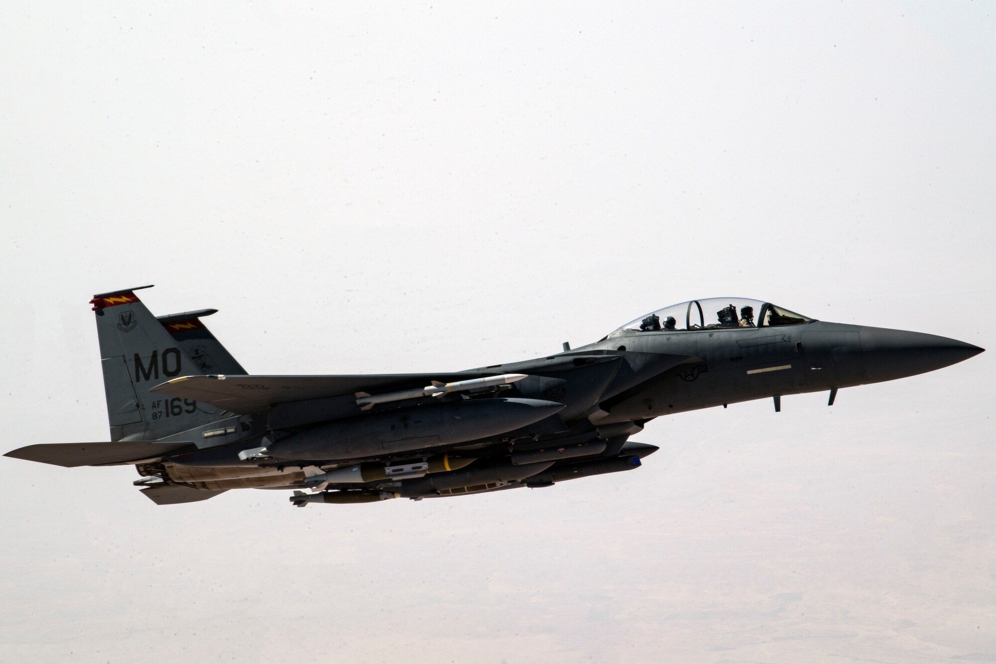A U.S. Air Force F-15E Strike Eagle flies over Iraq, March 11, 2020.