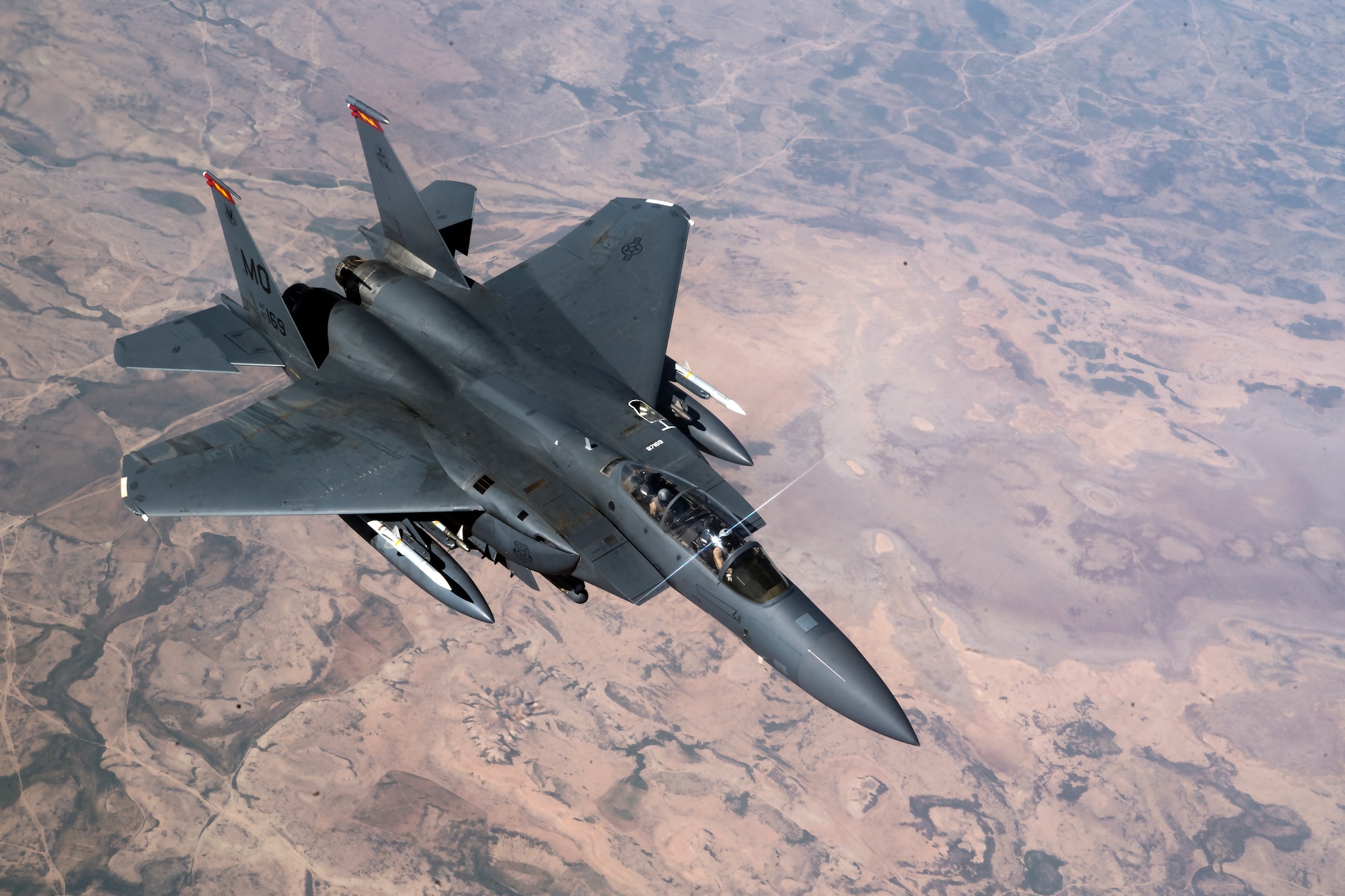 A U.S. Air Force F-15E Strike Eagle flies over Iraq, March 11, 2020.