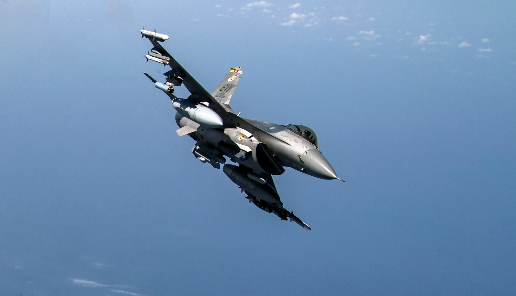 A U.S. Air Force F-16 Fighting Falcon flies over Afghanistan, March 17, 2020.