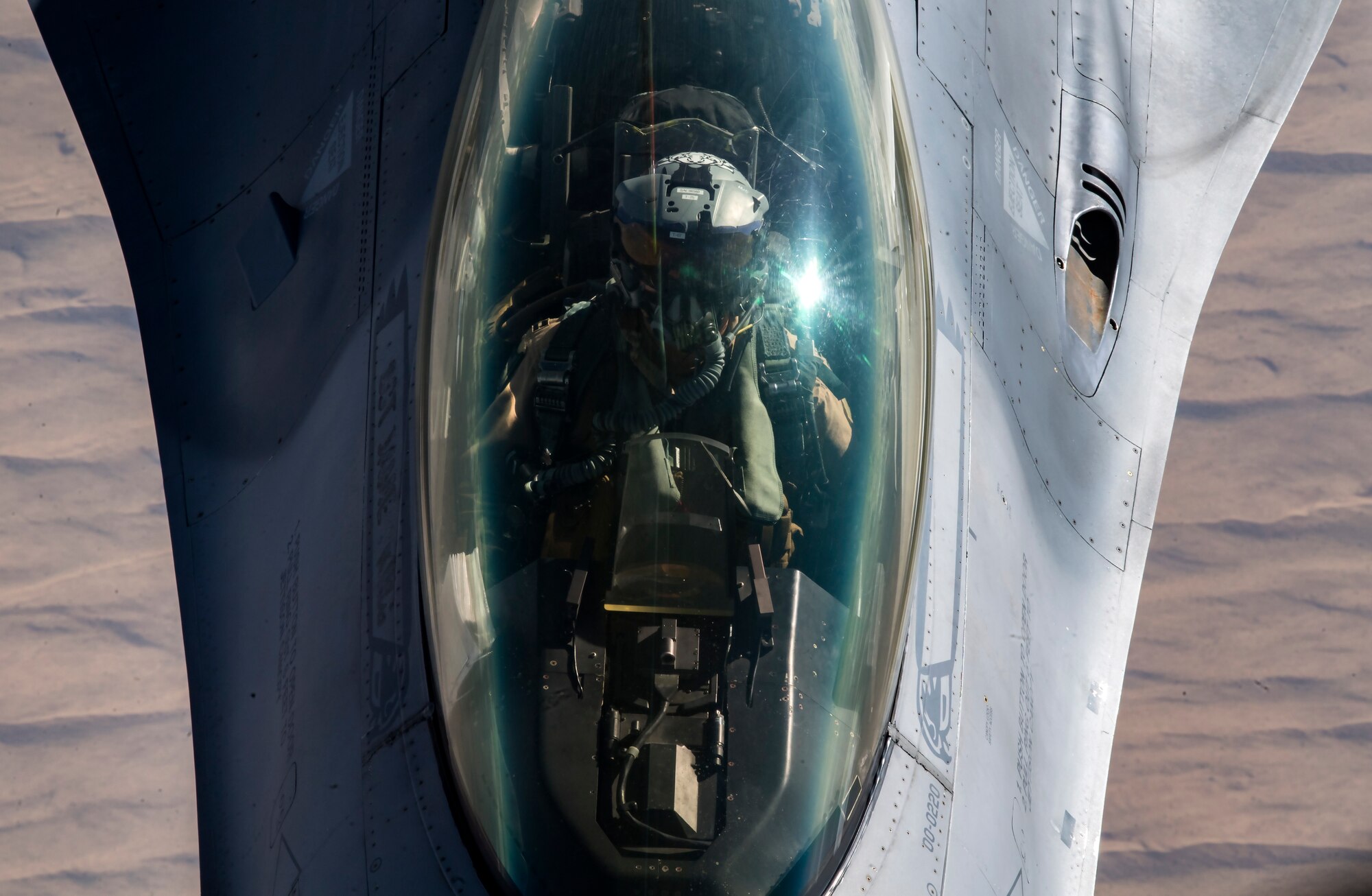 A U.S. Air Force F-16 Fighting Falcon flies over Afghanistan, March 17, 2020.