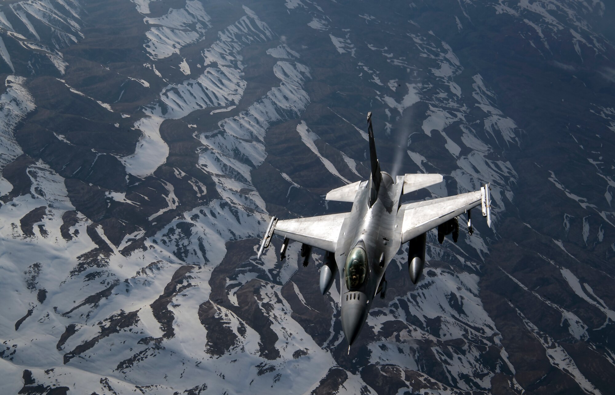 A U.S. Air Force F-16 Fighting Falcon flies over Afghanistan, March 17, 2020.