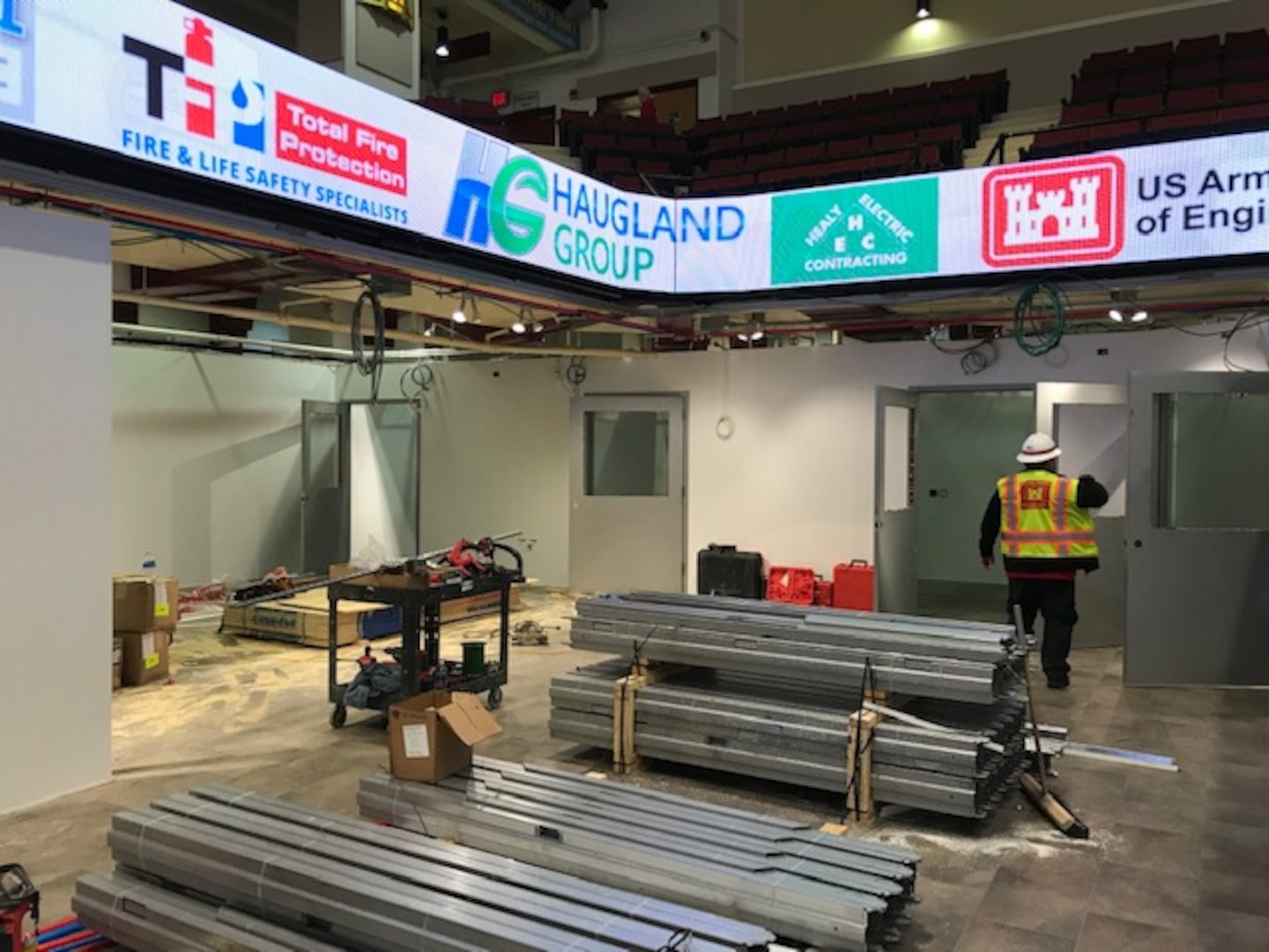 Work continues to convert the Westchester County Center into an alternate care facility that will be home to 100 acute-COVID19 patients. Work is expected to be complete on April 19.
