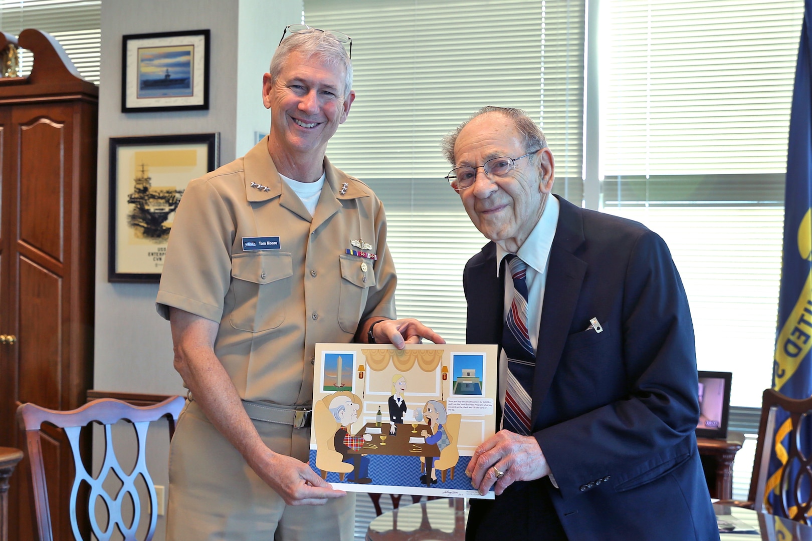 Sarkis Tatigian celebrated 75 years of service with Vice Adm. Thomas Moore, commander, Naval Sea Systems Command (NAVSEA).