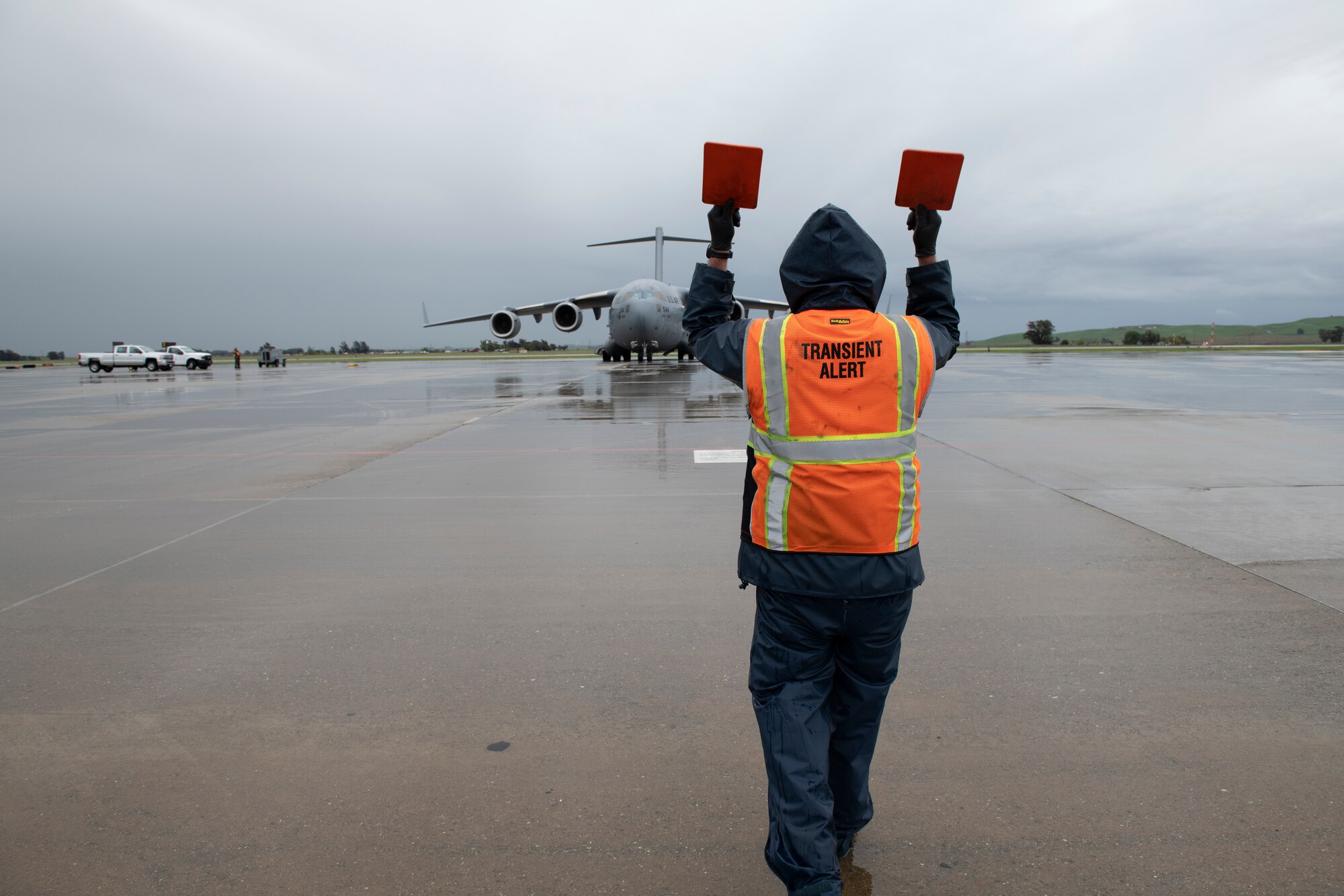 C-17 is taxied on the flightline.