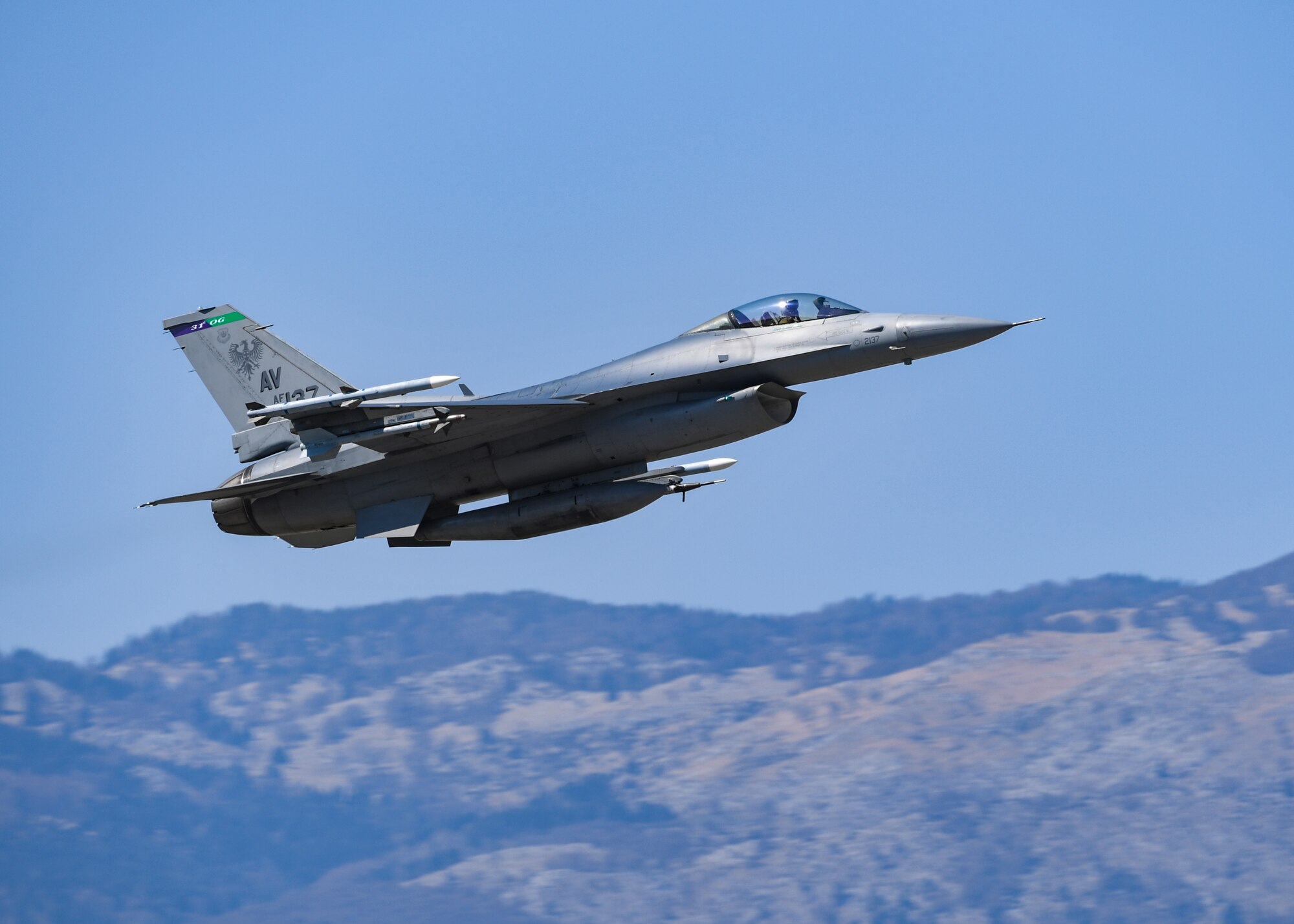 A U.S. Air Force F-16 Fighting Falcon from the 510th Fighter Squadron takes off at Aviano Air Base, Italy, Apr. 6, 2020. The 31st Fighter Wing is dedicated to continuing the mission by remaining lethal and rapidly ready while operating within the parameters of Italian decrees instituted to slow the spread of COVID-19. (U.S. Air Force photo by Airman Thomas S. Keisler)