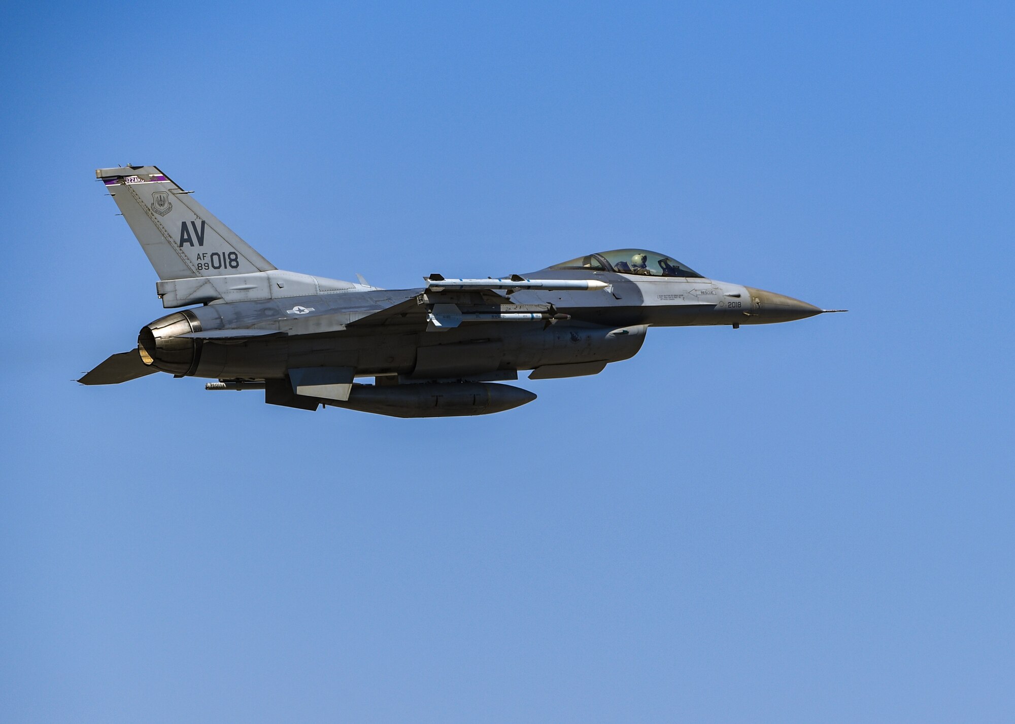 A U.S. Air Force F-16 Fighting Falcon from the 510th Fighter Squadron flies at Aviano Air Base, Italy, Apr. 6, 2020. The F-16 Fighting Falcon is a compact, multi-role fighter aircraft that is highly maneuverable and has proven itself in air-to-air combat and air-to-surface attack. (U.S. Air Force photo by Airman Thomas S. Keisler IV)