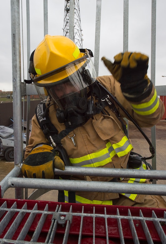 Firefighters with the 423rd Civil Engineer Squadron train on a confined spaces trainer at RAF Alconbury, England on March 30, 2020. This type of training helps the firefighters maintain readiness and stay proficient in their craft. (U.S. Air Force photo by Master Sgt. Brian Kimball)