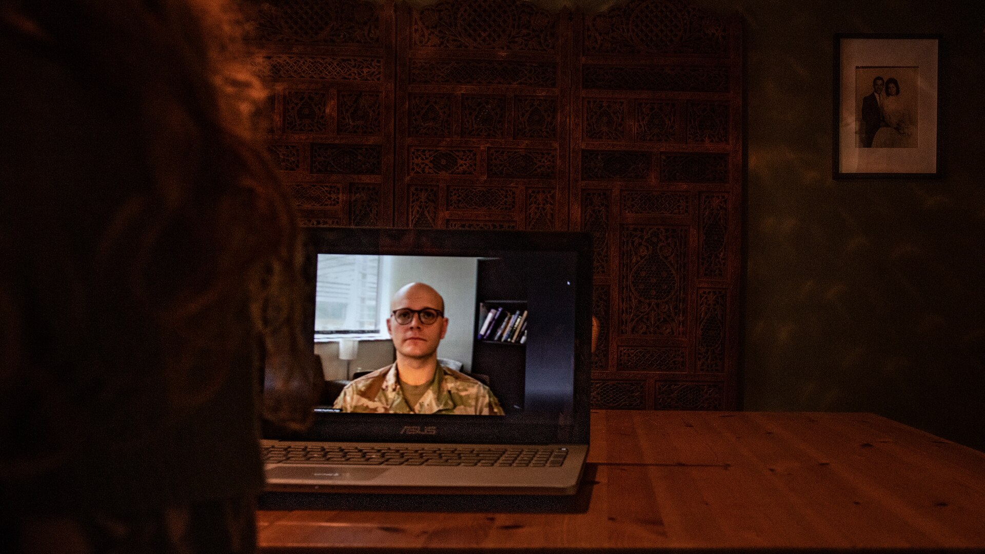 Capt. (Dr.) Shane Riggs, 59th Medical Operations Squadron psychiatrist, conducts a virtual medical appointment in San Antonio, Texas April 7, 2020. Telehealth appointments can be scheduled by calling the Consult Appointment Management Office at (210) 916-9900. At the time of the appointment, a provider calls or sends the patient a link to the audiovisual platform being used for the visit. The link can be accessed on a patient’s home or work computer, cell phone or tablet, without creating an account.