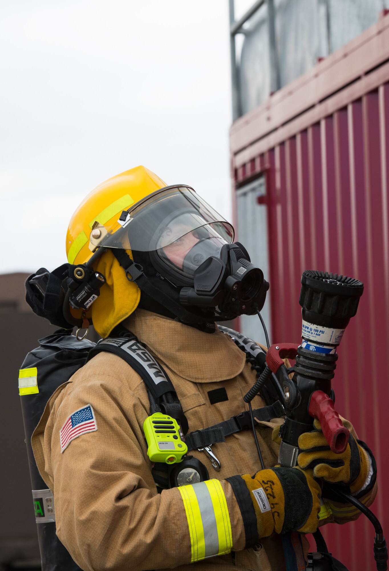 Firefighters with the 423rd Civil Engineer Squadron train on a confined spaces trainer at RAF Alconbury, England on March 30, 2020. This type of training helps the firefighters maintain readiness and stay proficient in their craft. (U.S. Air Force photo by Master Sgt. Brian Kimball)