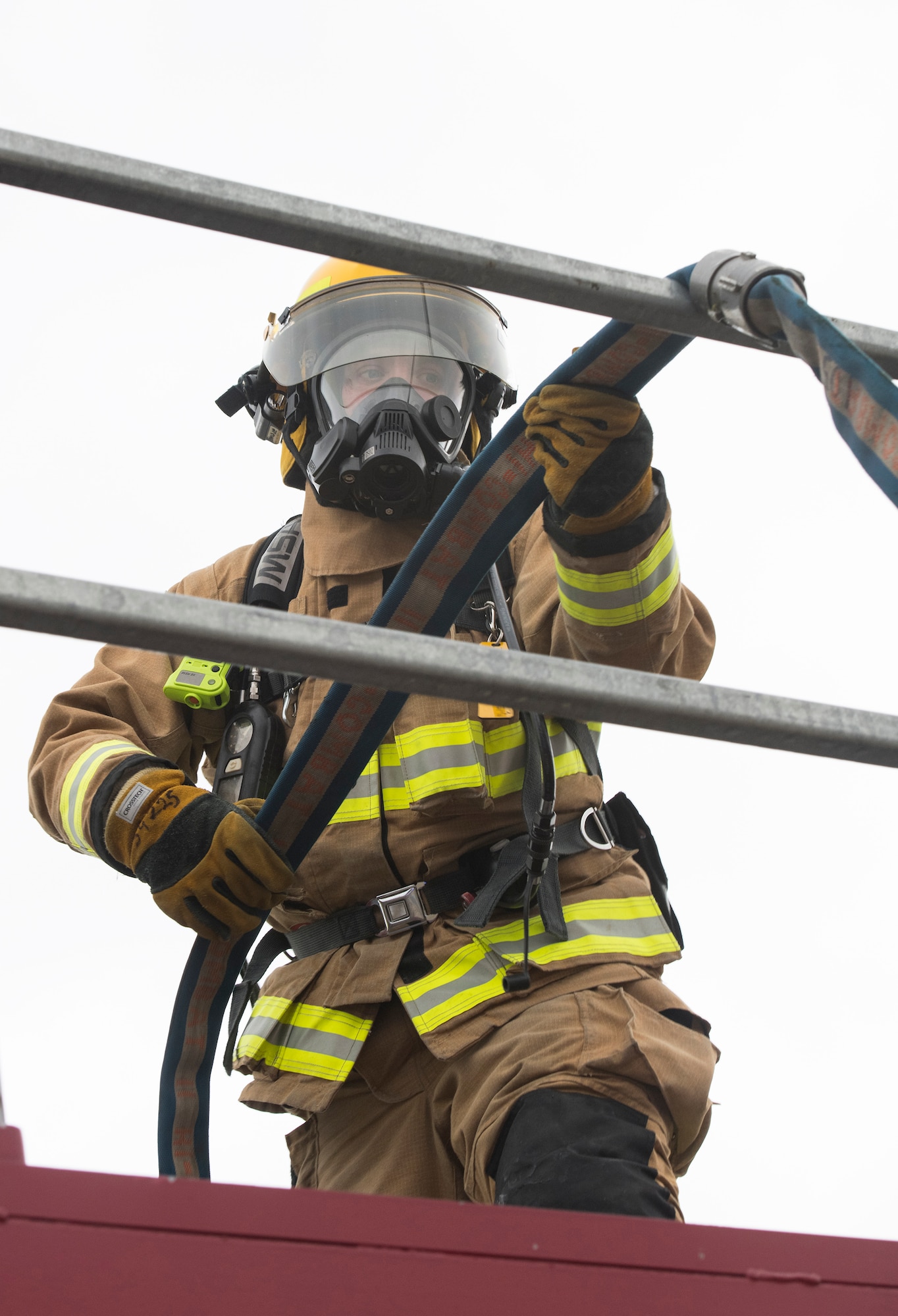 Firefighters with the 423rd Civil Engineer Squadron train on a confined spaces trainer at RAF Alconbury, England on March 30, 2020. This type of training helps the firefighters maintain readiness and stay proficient in their craft. (U.S. Air Force photo by Master Sgt. Brian Kimball)