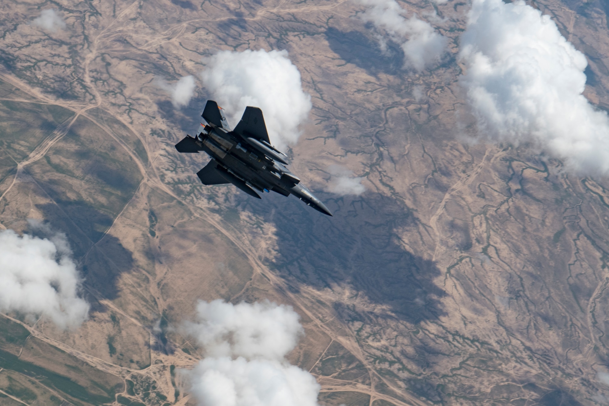 A U.S. Air Force F-15E Strike Eagle flies over Iraq, April 2, 2020.