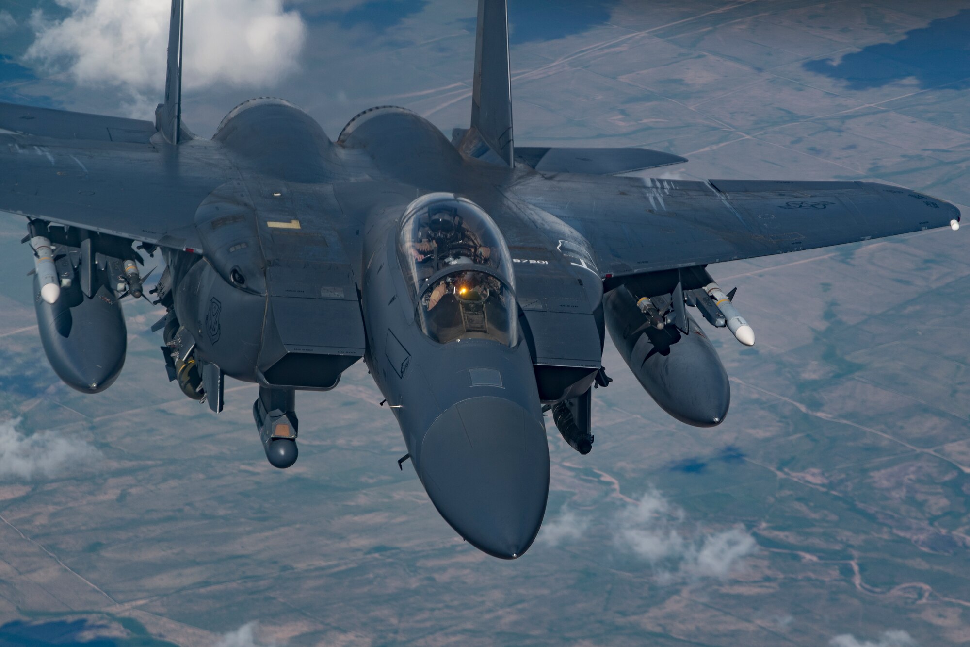 A U.S. Air Force F-15E Strike Eagle flies over Iraq, April 2, 2020.