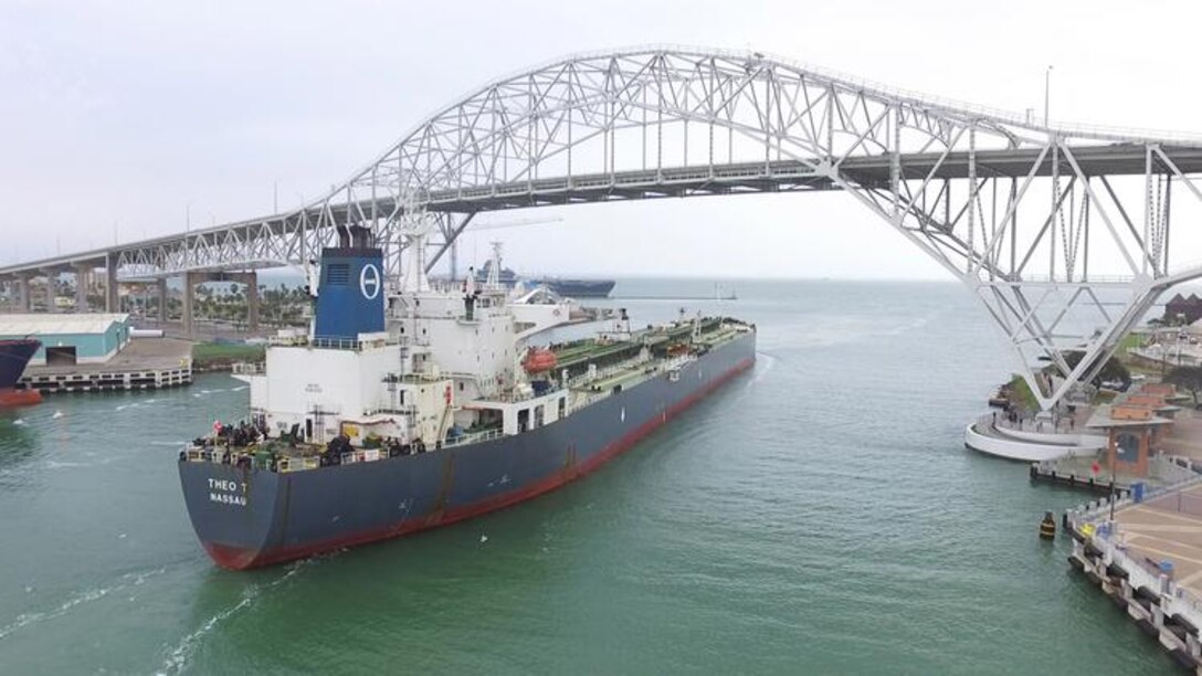 A vessel passes through the Corpus Christi Ship Channel. Photo Courtesy of Port of Corpus Christi.