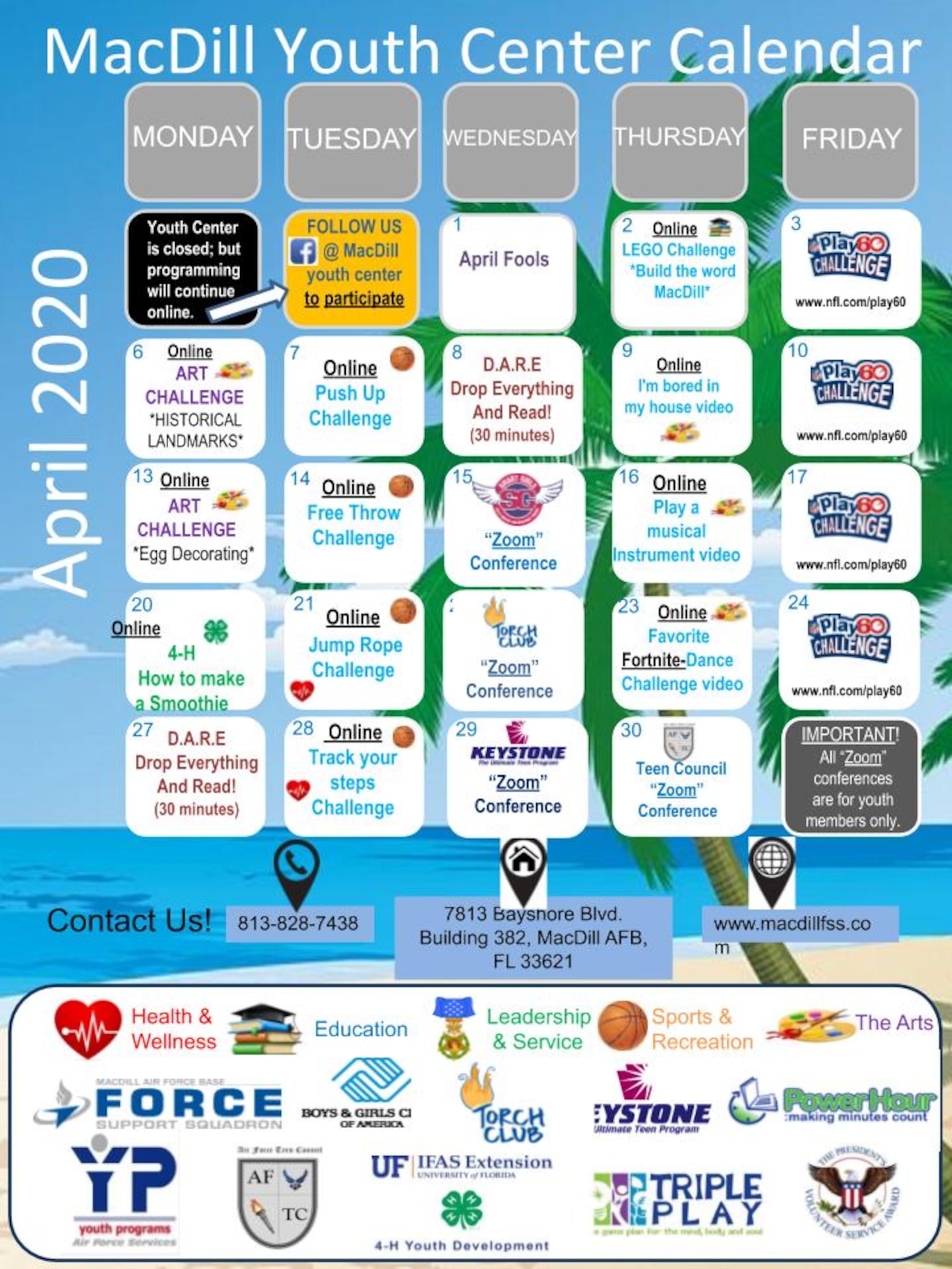 The 6th Force Support Squadron Youth Center on MacDill Air Force Base, Fla., is integrating social media and Zoom conferencing during base closures to encourage military youth to remain active and involved through their club programs and daily activities while promoting resiliency.
