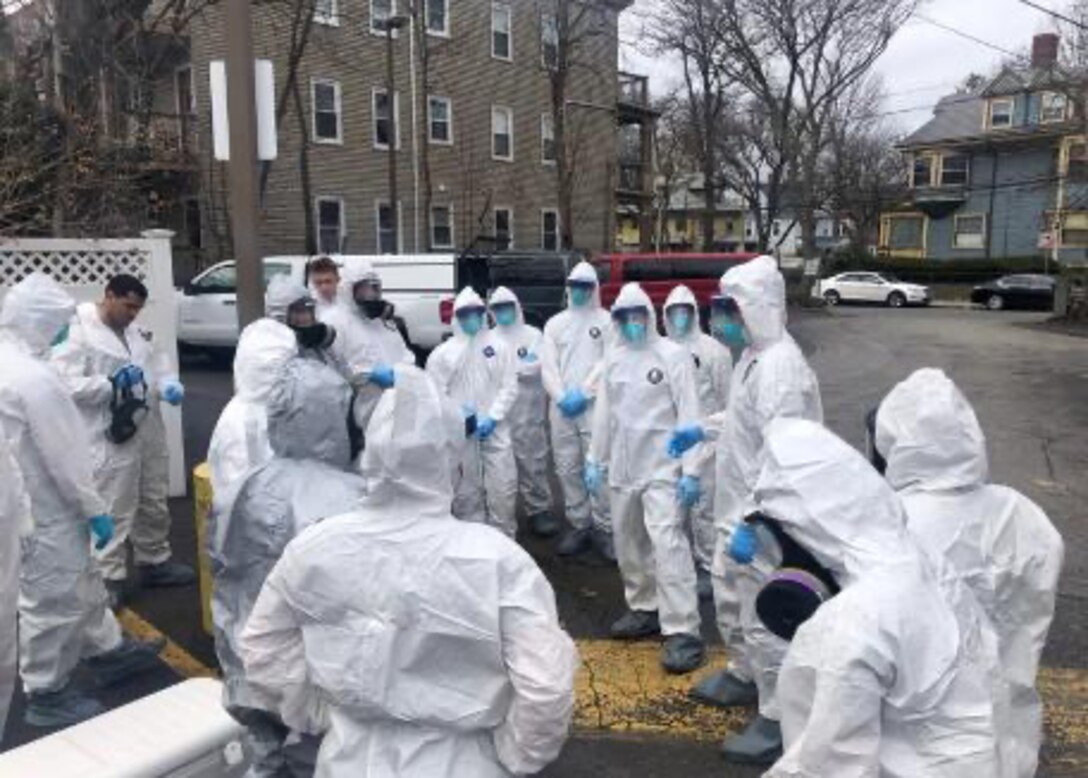 A group of aerospace medical technicians and a medical administrator from the 104th Medical Group spent the last week moving throughout Massachusetts administering tests for COVID-19, sometimes at four locations per day. (Courtesy Photo)