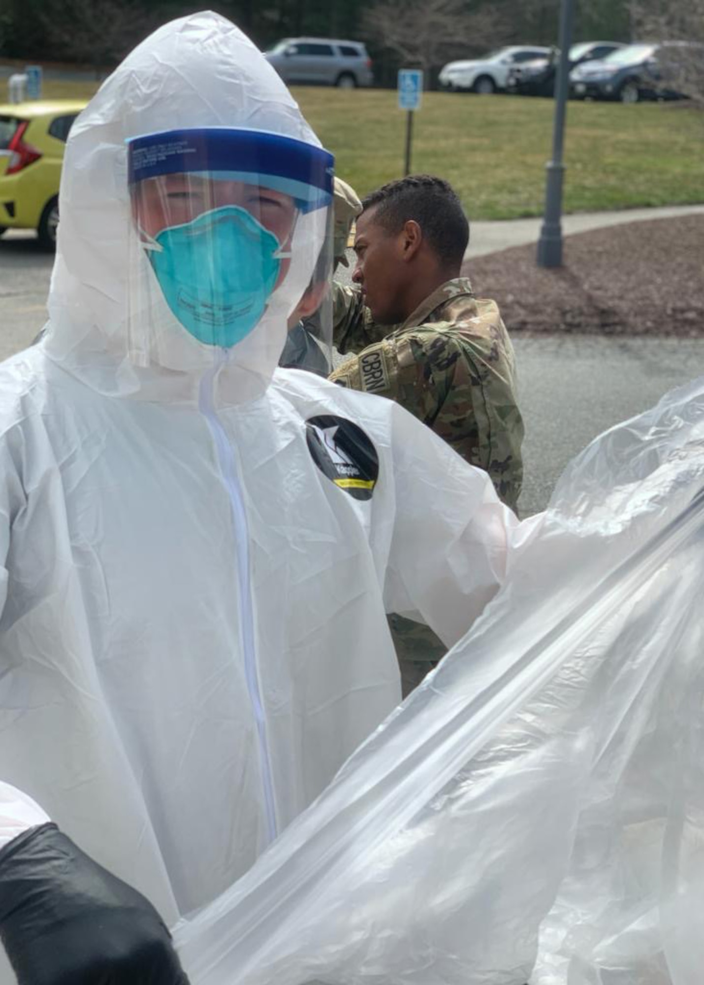 A group of aerospace medical technicians and a medical administrator from the 104th Medical Group spent the last week moving throughout Massachusetts administering tests for COVID-19, sometimes at four locations per day. (Courtesy Photo)