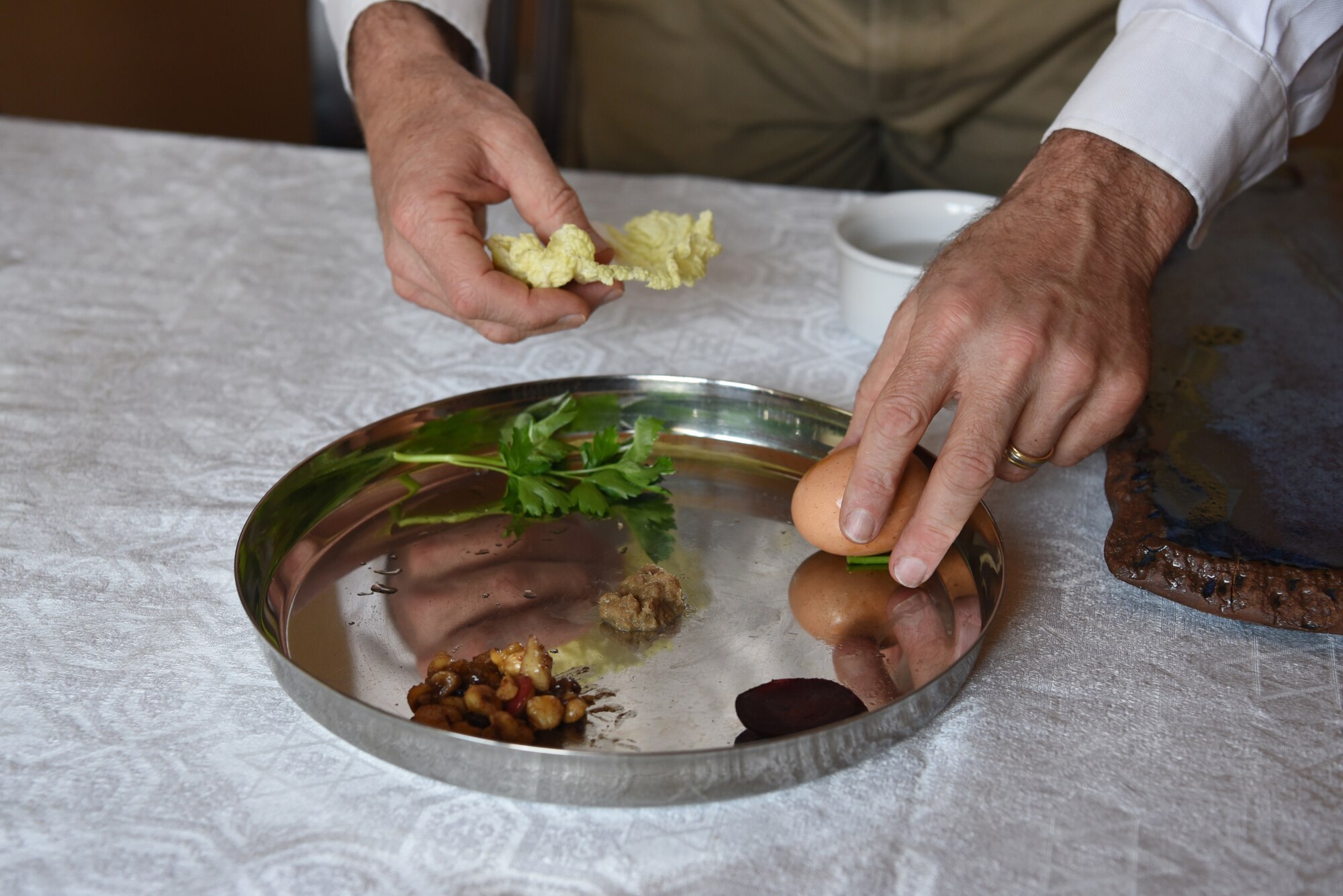 U.S. Air Force Maj. Sarah Schechter, 86th Airlift Wing staff chaplain, and her family lead a virtual Passover Seder from their home in Kaiserslautern, Germany, April 8, 2020.