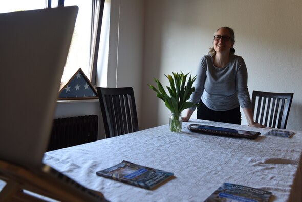 U.S. Air Force Maj. Sarah Schechter, 86th Airlift Wing staff chaplain, and her family lead a virtual Passover Seder from their home in Kaiserslautern, Germany, April 8, 2020.