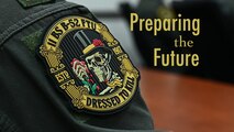 An 11th Bomb Squadron student wears a patch at Barksdale Air Force Base, La., Dec. 4, 2019. The mascot of the 11th BS is Mr. Jiggs and a popular slogan is “Dressed to Kill”. (U.S. Air Force graphic by Airman 1st Class Jacob B. Wrightsman)