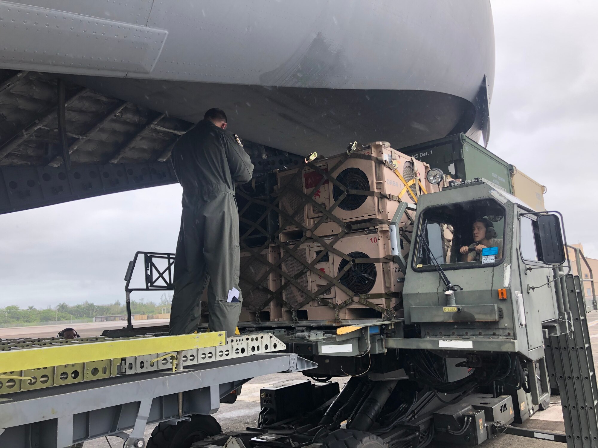 Disaster Relief Bed-Down Sets are loaded on to a C-17 Globemaster III aircraft at the 156th Airlift Wing, Puerto Rico Air National Guard unit, March 24, 2017. The wing flew two C-17’s to Puerto Rico to load and transport two DRBS’s to the 200th RED HORSE Squadron in Mansfield, Ohio. The DRBS’s were deployed to Puerto Rico after an earthquake there in January.