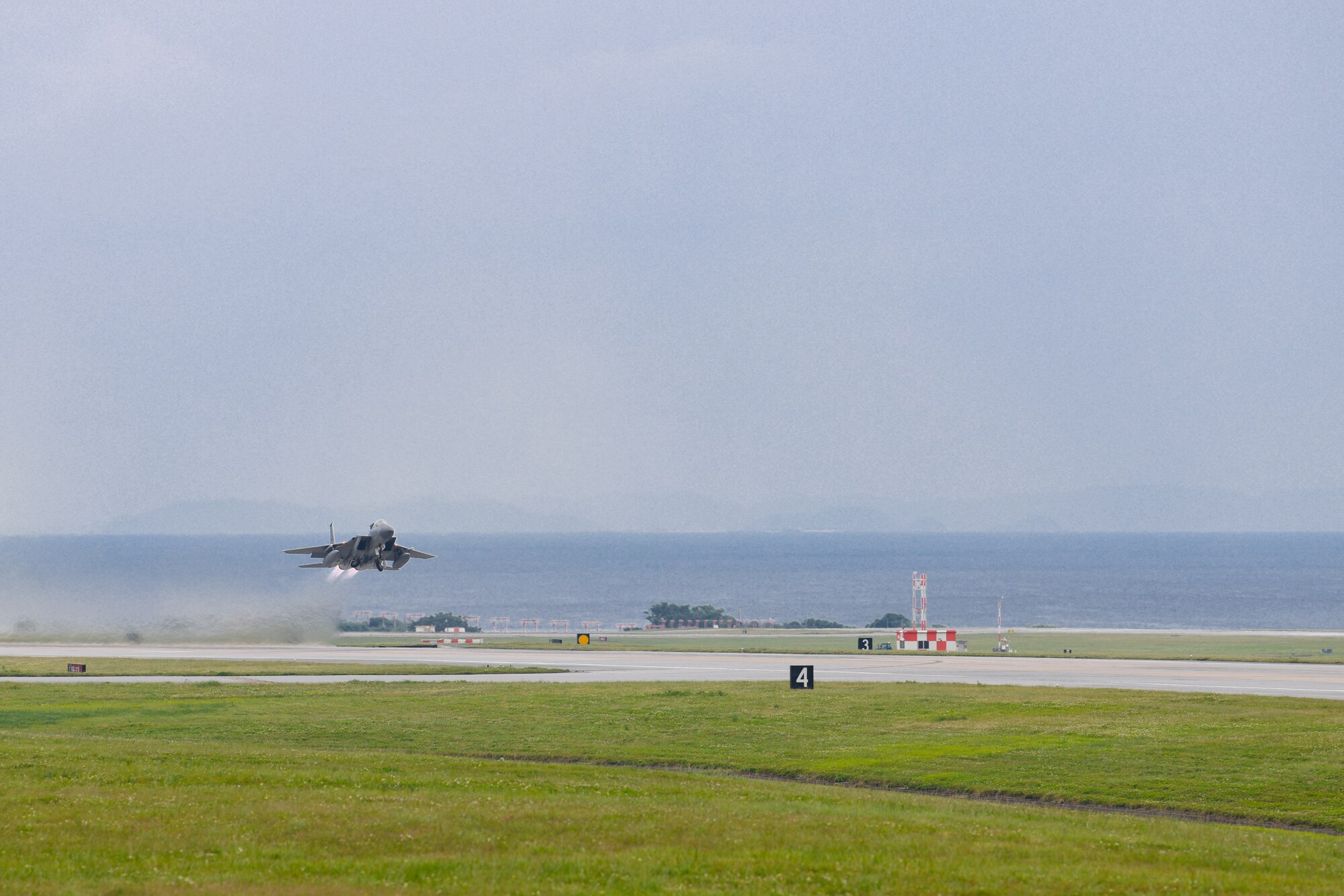 An F-15C Eagle takes off from Kadena Air Base, Japan, Apr. 9, 2020. The F-15C Eagle is a maneuverable, tactical fighter designed to gain and maintain air supremacy over the battlefield. In order to ensure mission success, the Airmen of Team Kadena continuously rise to meet mission requirements and ensure air superiority. (U.S. Air Force photo by Staff Sgt. Kristan Campbell)