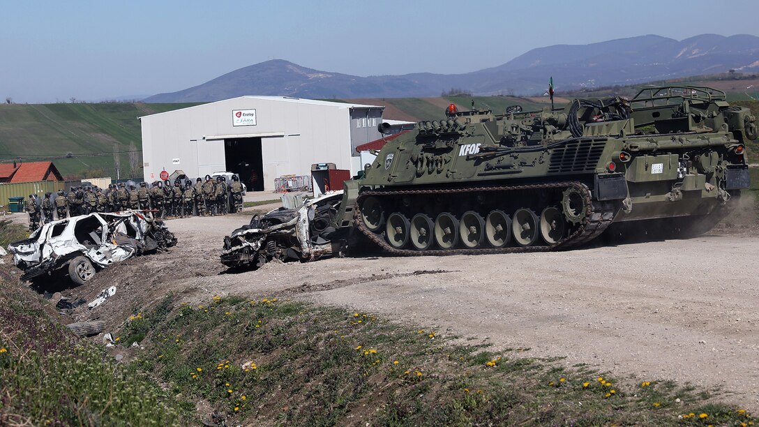 Multinational Kosovo Forces rehearse obstacle removal