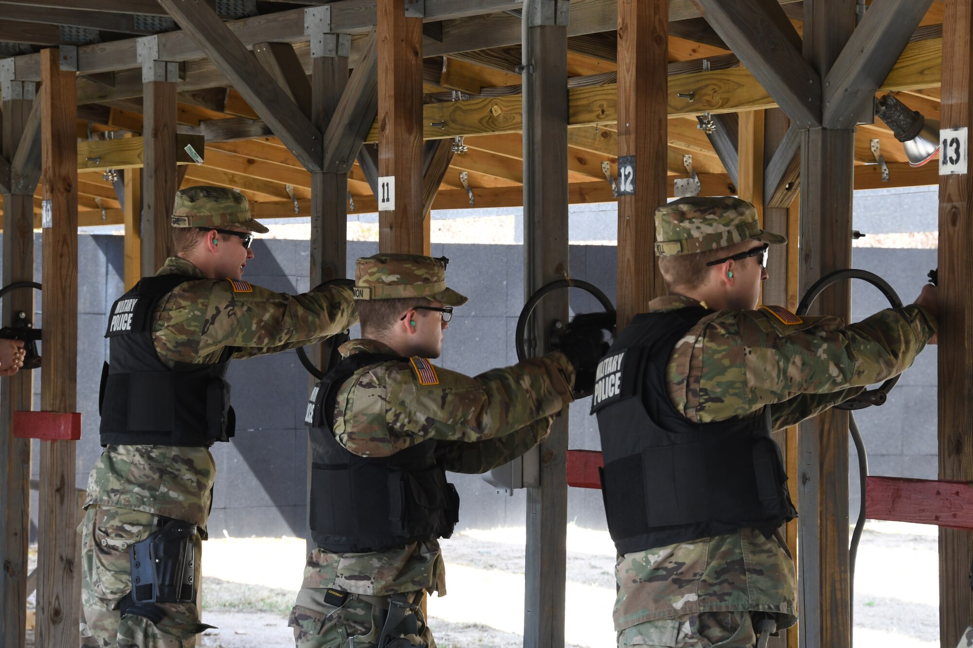 The 104th Fighter Wing Combat Arms Training and Maintenance Instructors ensure Infantrymen from 1st Battalion, 182nd Infantry Regiment, Bravo Company are currently qualified on the M9 pistol. The Massachusetts National Guard Infantrymen are activated in response to COVID-19 to ensure there is enough manpower available to safeguard the 104th Fighter Wing assets and personnel. These precautions are being taken to mitigate any manning shortages that may occur due to unforeseen illness and will allow back up for the wing’s Security Forces. During the pandemic, the infantrymen will be working alongside the 104th Security Forces to reinforce security for the 104th Fighter Wing F-15 homeland defense flying mission to maintain air superiority.(U.S. Air National Guard Photo by Senior Master Sgt. Julie Avey)