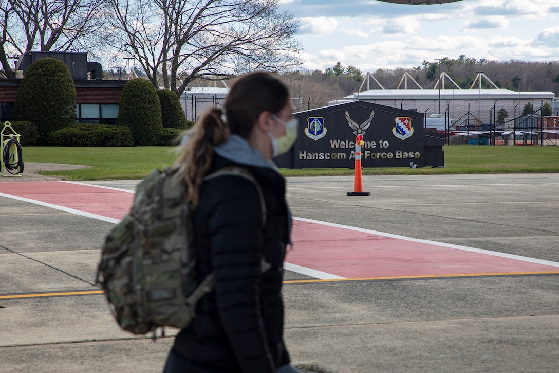 Members of 801st Combat Support Hospital, U.S. Army Reserve, Fort Sheridan, Illinois, arrive on Hanscom Air Force Base