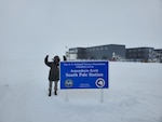 Maj. Esther Lee, a chaplain assigned to the 158th Fighter Wing, Vermont Air National Guard, poses for a photo as she supports the Amundsen-Scott station, Antarctica, Feb. 6, 2020. The National Science Foundation runs the station, located at the Geographic South Pole, and relies on the 109th Airlift Wing, New York Air National Guard, as the sole supplier of airlift within Operation Deep Freeze, a six-month deployment to the arctic.