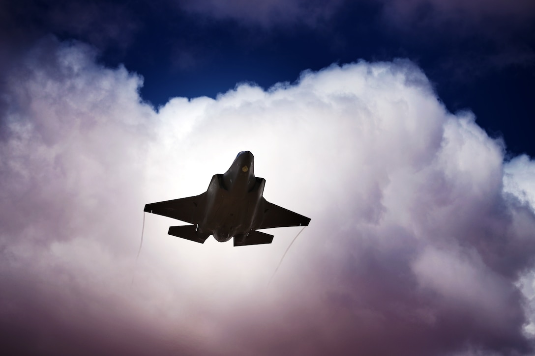 A U.S. Air Force F-35A Lightning II fighter jet flies near At-Tanf Garrison, Syria, April 10, 2020. Coalition and partner forces continue to strike at extremist organizations in Syria despite COVID-19, reflecting the world-wide unity to see an enduring defeat delivered against Daesh. (U.S. Army photo by Staff Sgt. William Howard)