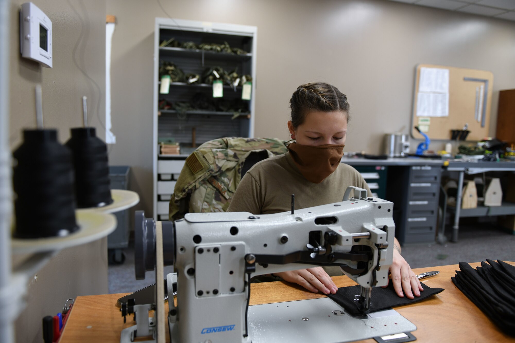 A woman sews