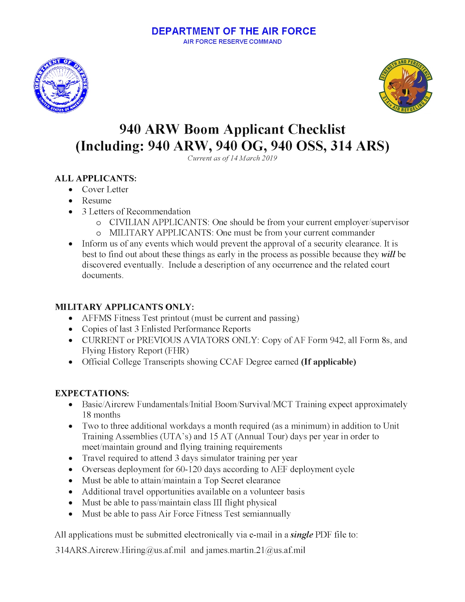940 ARW Boom Applicant Checklist