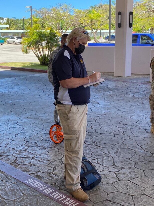 Engineering assessment teams from Naval Facilities Engineering Command (NAVFAC) Marianas and the Guam Air National Guard conduct a walkthrough of a hotel located in Tumon as part of the Hotel to Healthcare conversion program in support of the U.S. Army Corps of Engineers, and in coordination with the government of Guam.