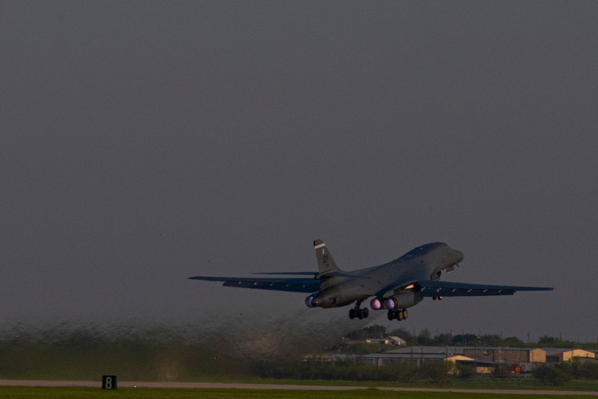 A B-1B Lancer takes off from Dyess Air Force Base, Texas, April 10, 2020.