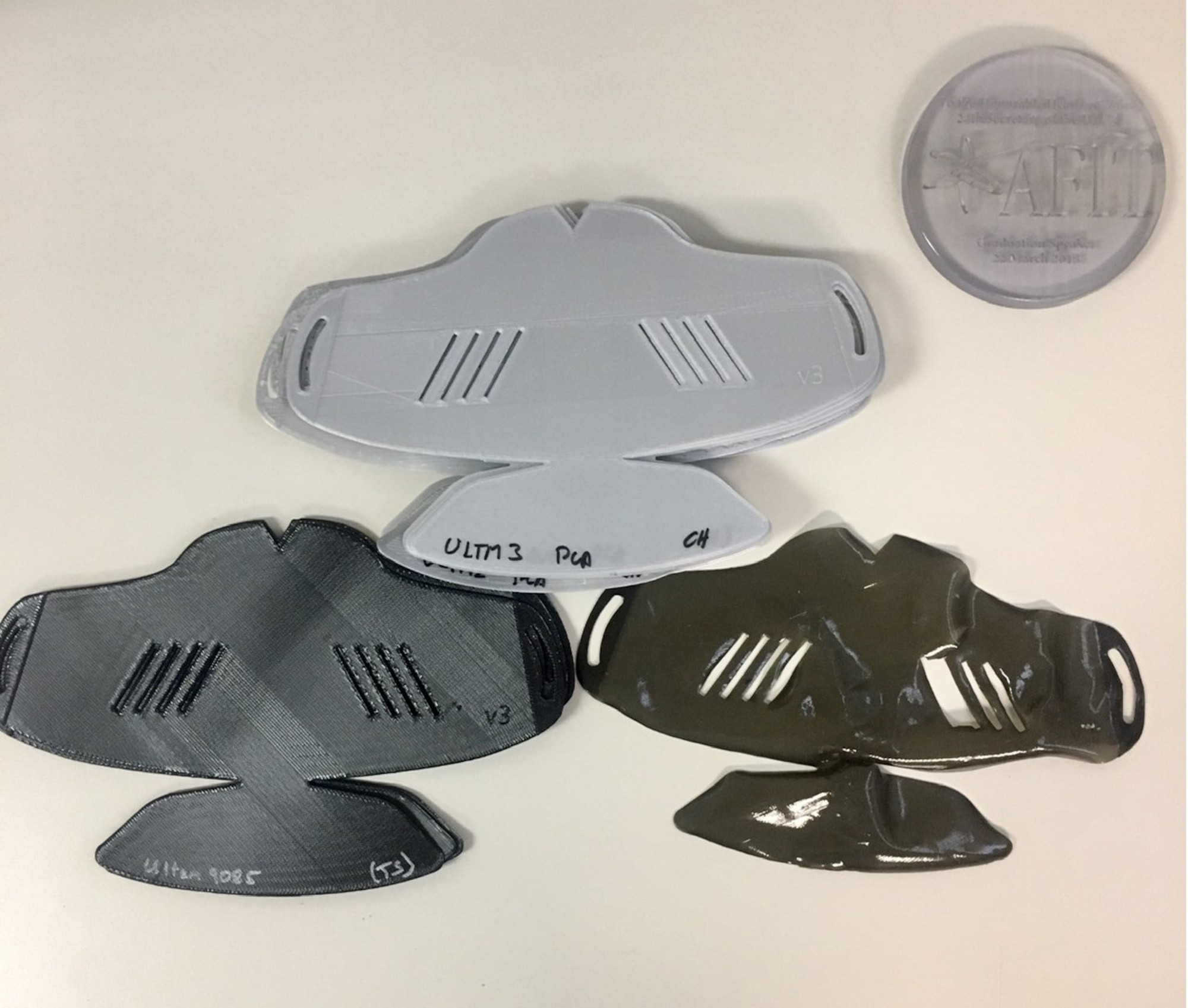 Initial prototypes that were 3D printed with various material types. (Courtesy photo)