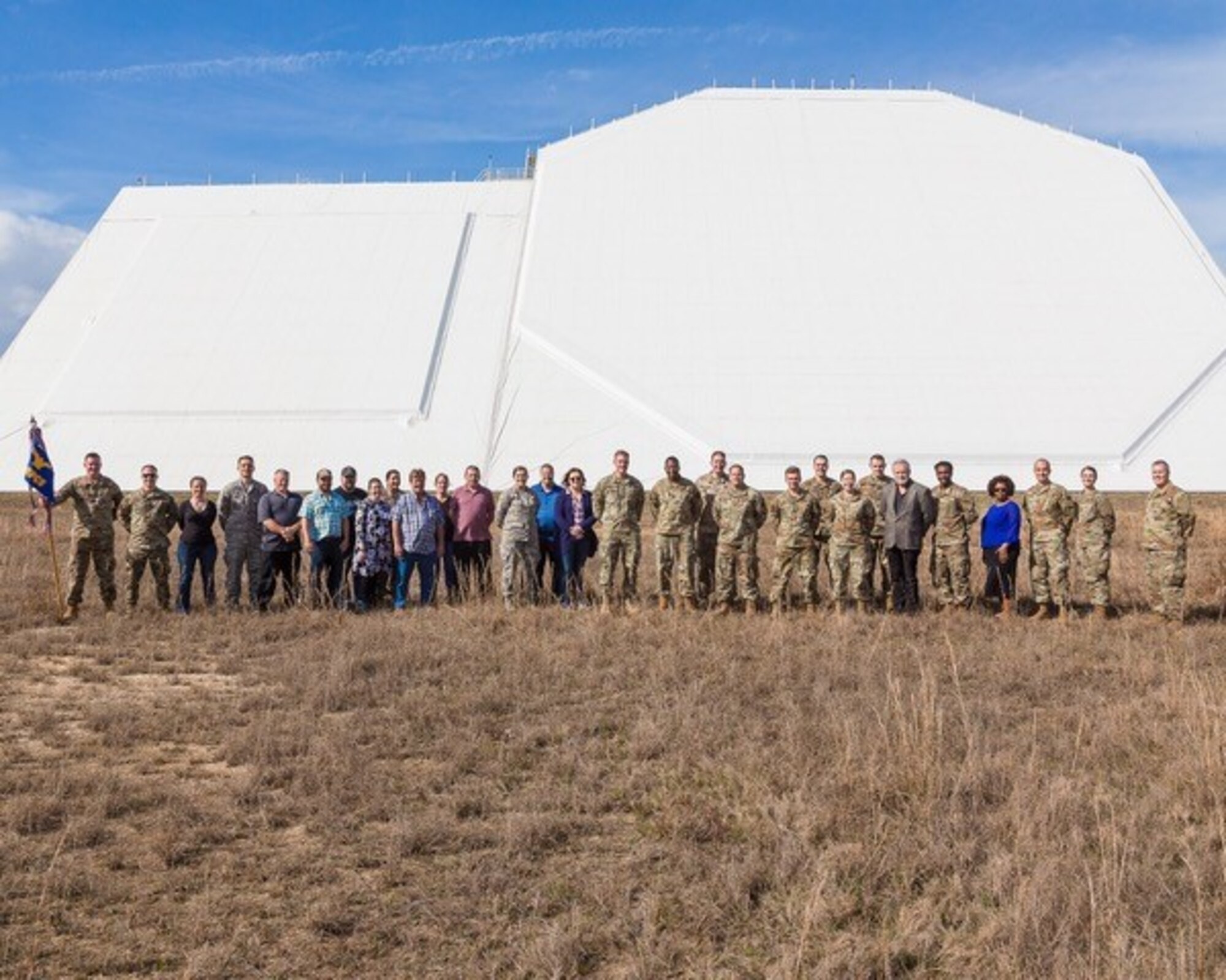 EGLIN AIR FORCE BASE, Fla. – The 21st Space Wing visits with the 20th Space Control Squadron leadership March 11, 2020 at Eglin Air Force Base, Florida. During their visit, Col. Thomas Falzarano, 21 SW commander, and Chief Master Sgt. Jacob Simmons, 21 SW command chief, spent time at the 20 SPCS radar site where they were able to talk with squadron members on current unit initiatives and innovations, and their associated impacts to the USSPACECOM mission. (courtesy photo)