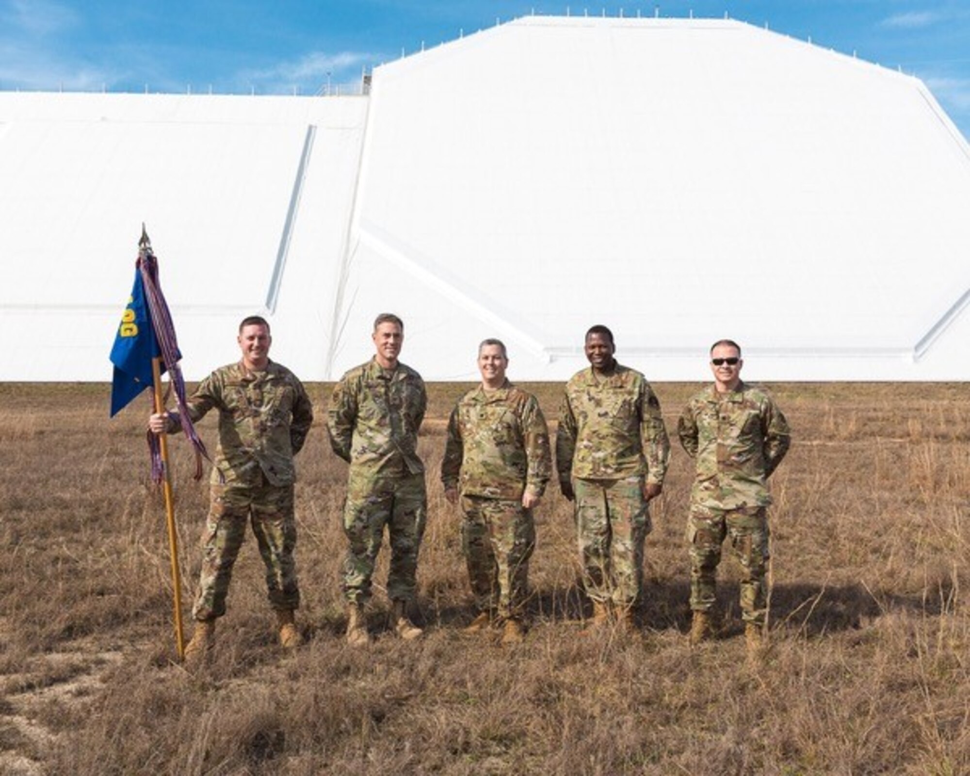 EGLIN AIR FORCE BASE, Fla. – Col. Thomas Flzarano, 21st Space Wing commander, and Chief Master Sgt. Jacob Simmons, 21 SW command chief, visits with the 20th Space Control Squadron leadership March 11, 2020 at Eglin Air Force Base, Florida. During their visit, Falzarano and Simmons had the chance to see ongoing and future projects for sustaining and upgrading the 20 SPCS weapon system and facilities. Additionally, the leadership hosted an All Call with unit personnel to address things within the wing and provide insights into the U.S. Space Force and how its standup may impact their missions and people.  (courtesy photo)