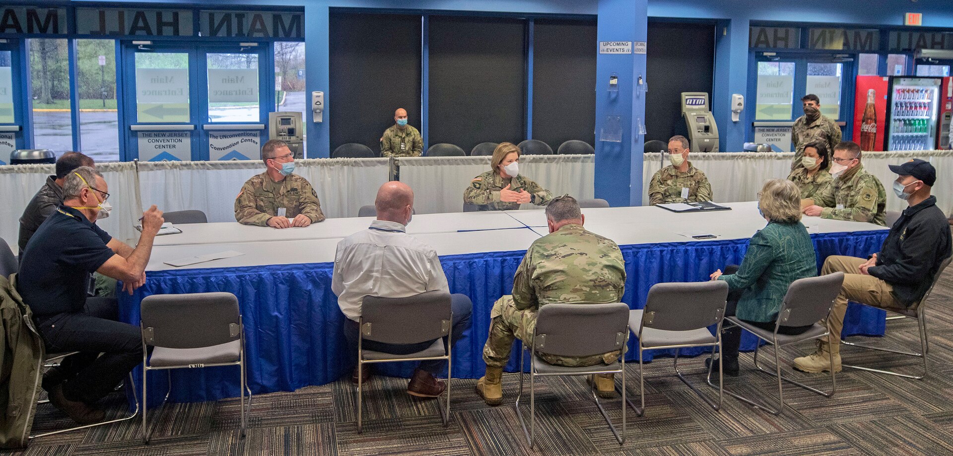 Lt. Gen. Laura Richardson, commanding general of U.S. Army North, visits the Edison Field Medical Site in Edison, N.J., to tour the facility, meet with leadership, and view medical operations, April 13, 2020.