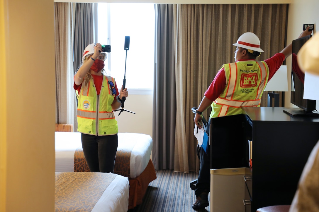 Under a FEMA planning mission assignment, a USACE technical survey team conducted a site assessment of a local hotel facility on Oahu. The USACE team is providing initial planning and assessments for the possible conversion of existing buildings into alternate care facilities (ACFs).