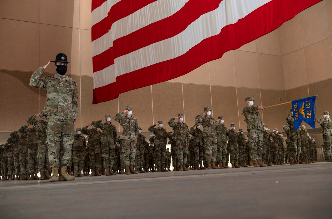 U.S. Air Force basic military graduation is held Apr. 9, 2020, at the 321st Training Squadron’s Airman Training Complex on Joint Base San Antonio-Lackland, Texas.