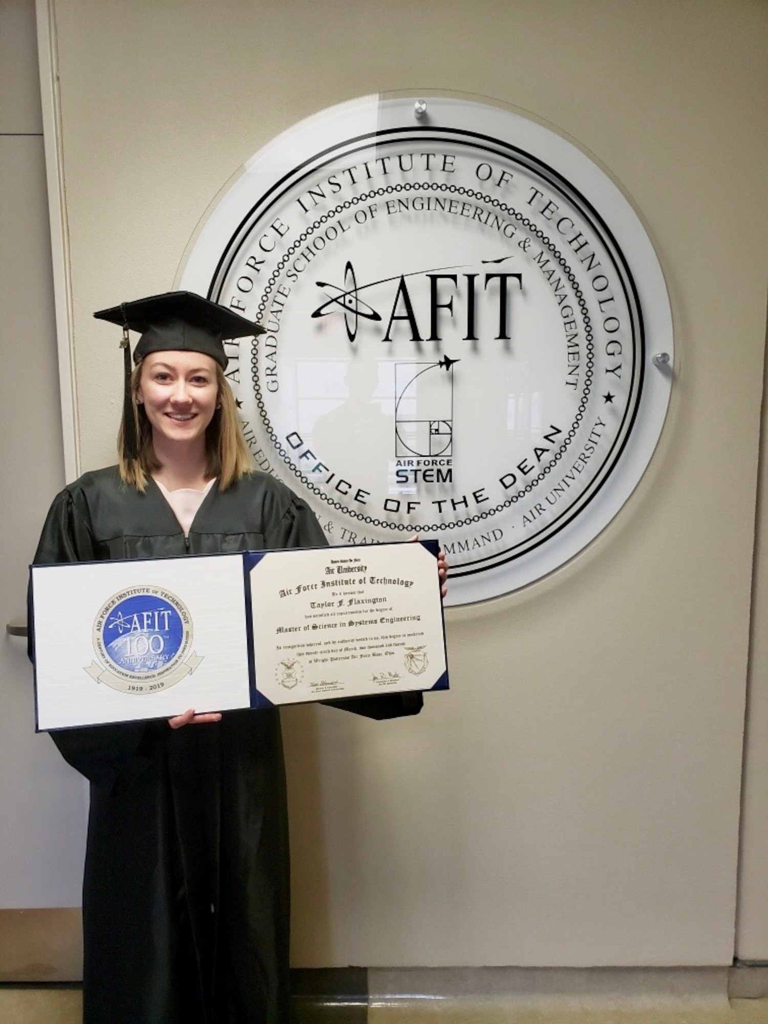 Taylor Flaxington earned her master’s degree from the Air Force Institute of Technology’s Graduate School of Engineering Management in March 2020 and was the first AFIT student to have an all-female thesis team. (Courtesy Photo)