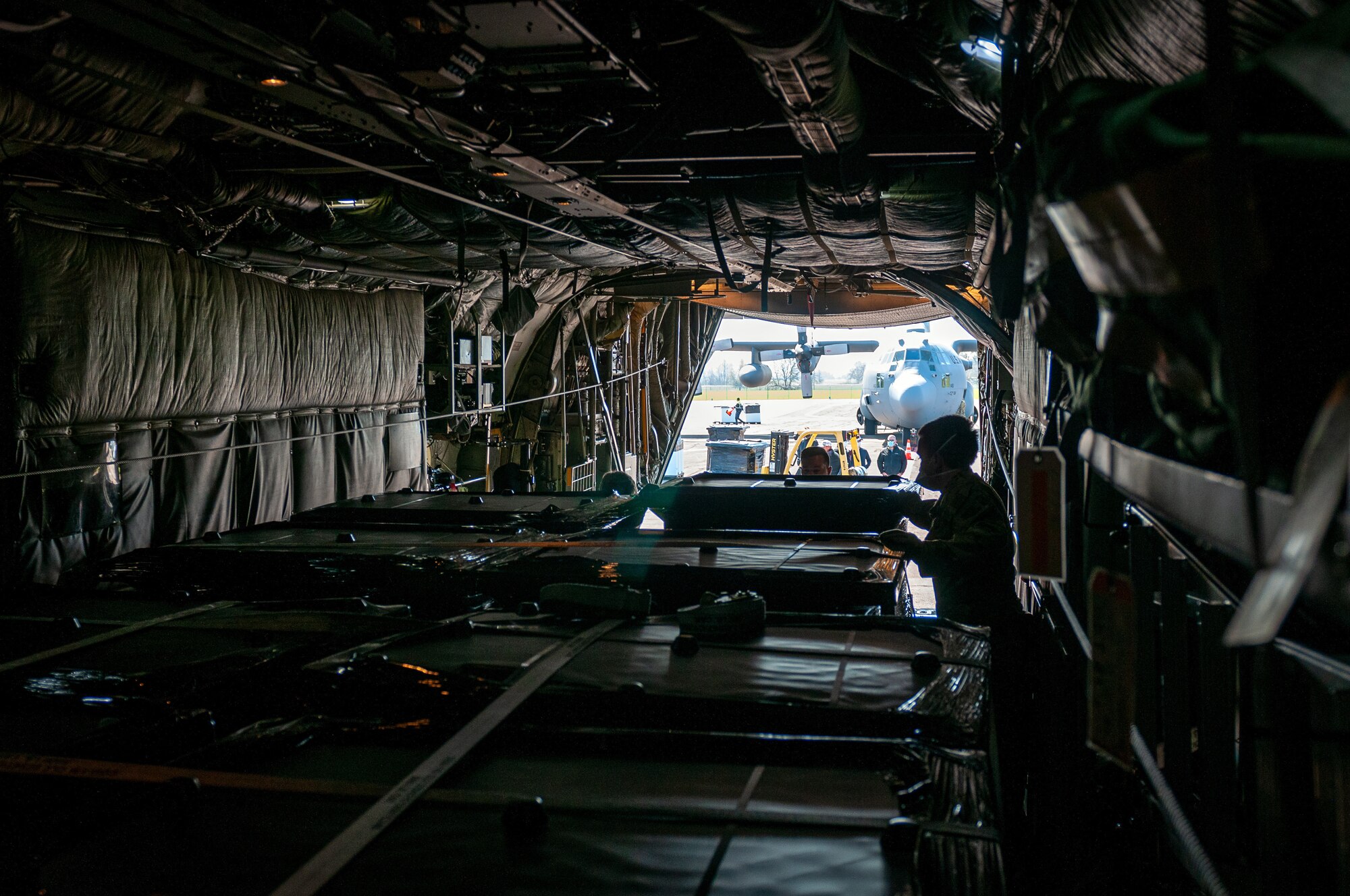 Cargo being loaded onto aircraft.