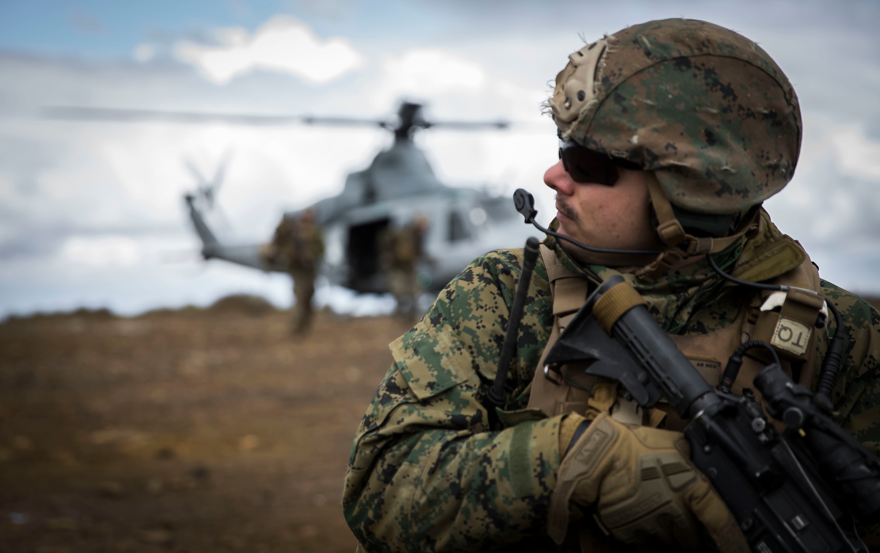 A U.S. Marine posts security during a brigade platoon field exercise on Marine Corps Base Camp Pendleton, Calif., April 8.