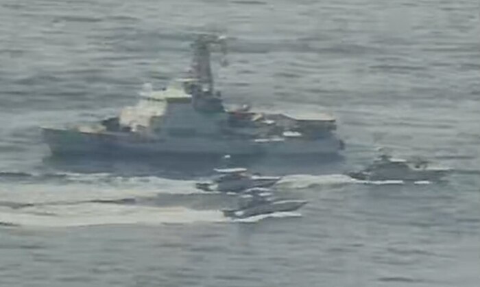 NORTH ARABIAN GULF (April 15, 2020) Iranian Islamic Revolutionary Guard Corps Navy (IRGCN) vessels conducted unsafe and unprofessional actions against U.S. Military ships by crossing the ships’ bows and sterns at close range while operating in international waters of the North Arabian Gulf. U.S. forces are conducting joint interoperability operations in support of maritime security in the U.S. 5th Fleet area of operations. (U.S. Navy photo)