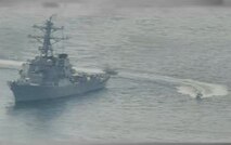 NORTH ARABIAN GULF (April 15, 2020) Iranian Islamic Revolutionary Guard Corps Navy (IRGCN) vessels conducted unsafe and unprofessional actions against U.S. Military ships by crossing the ships’ bows and sterns at close range while operating in international waters of the North Arabian Gulf. The guided-missile destroyer USS Paul Hamilton (DDG 60) is conducting joint interoperability operations in support of maritime security in the U.S. 5th Fleet area of operations. (U.S. Navy photo)