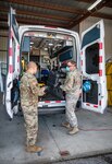 Members of the West Virginia National Guard perform COVID-19 decontamination of first responder apparatuses with a Vaporized Hydrogen Peroxide system at Yeager Airport, Charleston, West Virginia, April 14, 2020. More than 250 apparatus belonging to Emergency Medical Services (EMS), police, and fire department medical units throughout the Kanawha County, West Virginia area are scheduled to be sanitized with this method in the next few days to ensure both employee and patient safety in an innovative and scalable effort to combat the ongoing global pandemic. (U.S. Army National Guard photo by Edwin L. Wriston)